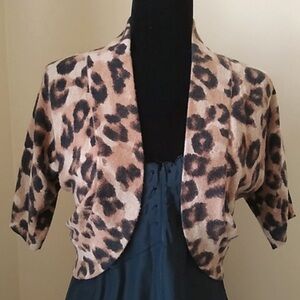 BANANA REPUBLIC Cashmere Wool Animal Print Cheetah Leopard Shrug Bolero Sz MED